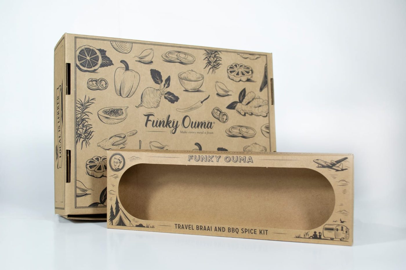Funky Ouma travel braai kit cartons