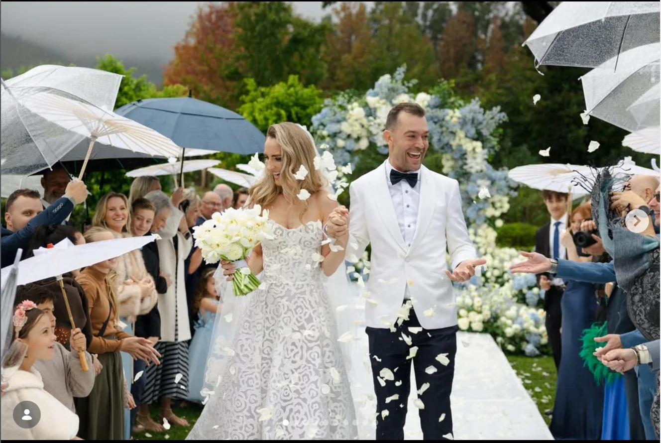 Wedding ceremony exit with petal toss
